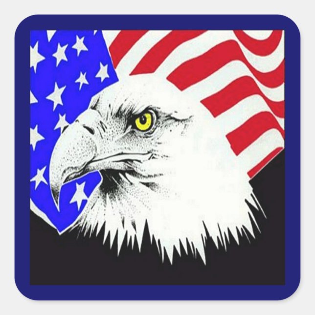 Bald Eagle and American Flag Square Sticker (Front)
