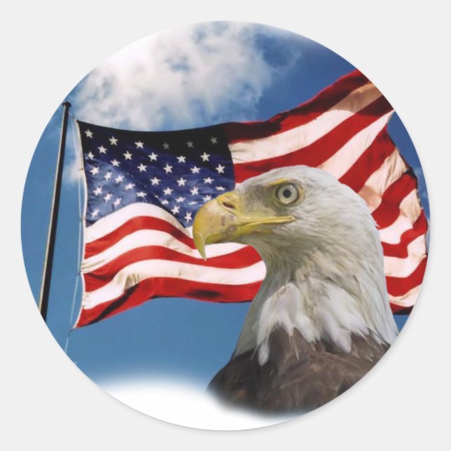 bald eagle and flag classic round sticker (Front)