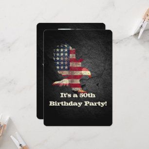 Bald Eagle and Flag on Black 50th Birthday Invitation