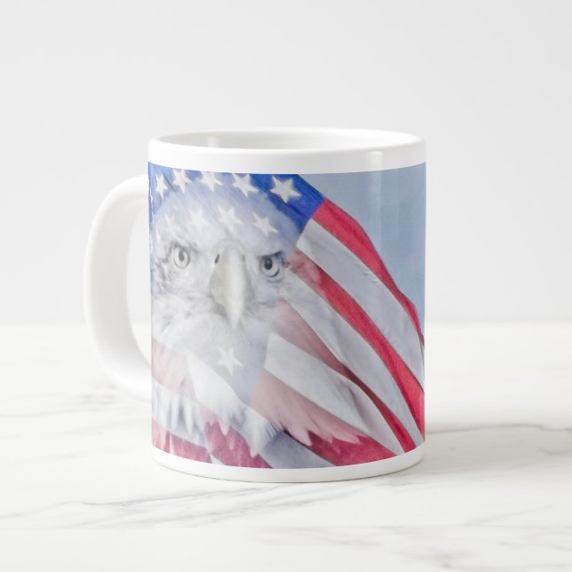 Bald Eagle and the American Flag Large Coffee Mug (Front Left)