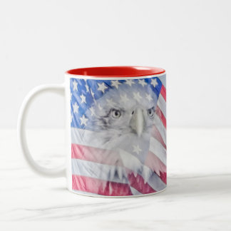 Bald Eagle and the American Flag Two-Tone Coffee Mug