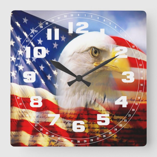 Bald Eagle and The American Flag Wall Clock (Front)