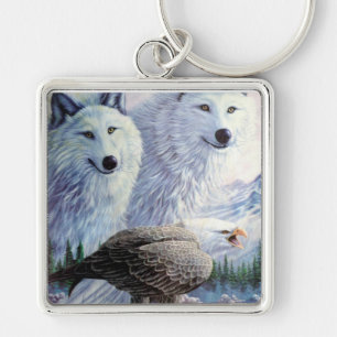 Bald Eagle and White Wolves Key Ring