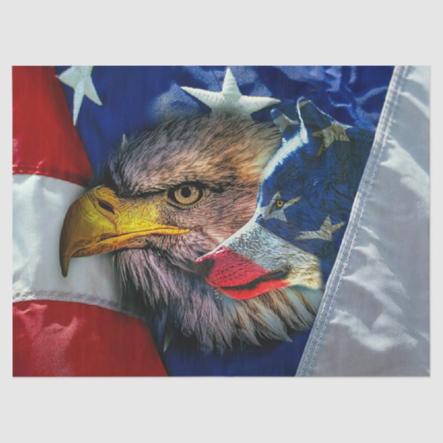Bald Eagle And Wolf American Flag Tissue Paper (Front)