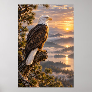 Bald Eagle at Golden Mountain Sunset Wildlife Wall Poster