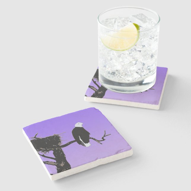 Bald Eagle at Sunset  - Original Wildlife Art Stone Coaster (Side)