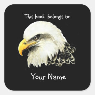 Bald Eagle Bird, This book belongs Bookplate Square Sticker