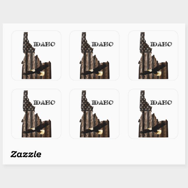 BALD EAGLE BURNT WOOD - IDAHO PATRIOT BLK SQUARE STICKER (Sheet)