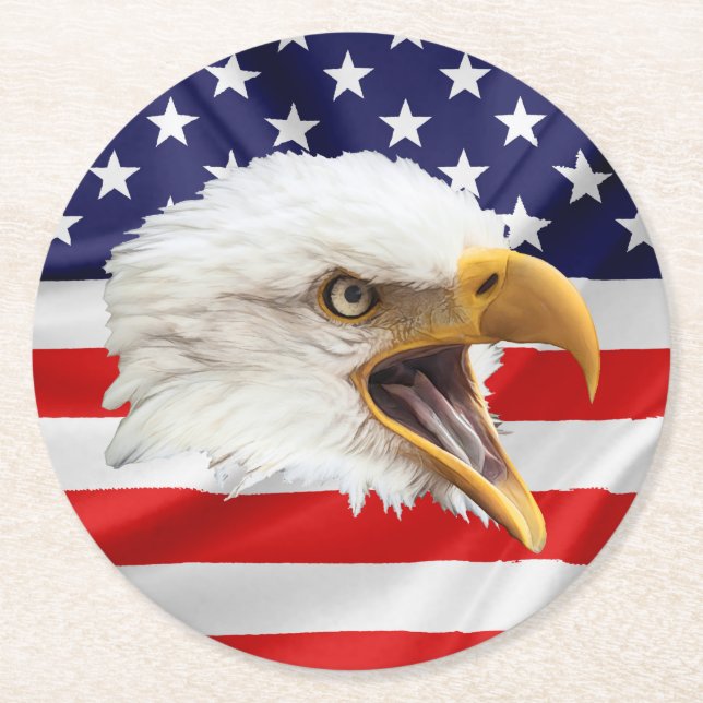 Bald Eagle charming patriotic gift Round Paper Coaster (Front)