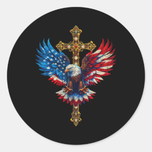 Bald Eagle Christian Faith Ctoss Usa Flag Patrioti Classic Round Sticker