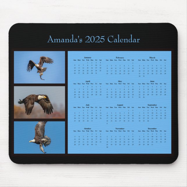 Bald Eagle - Customisable full year 2025 calendar Mouse Pad (Front)