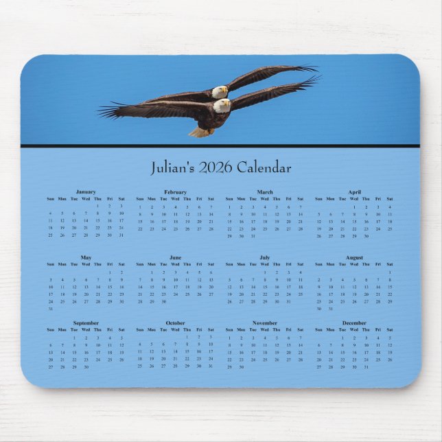  Bald Eagle: Customize full year 2026 calendar Mouse Pad (Front)
