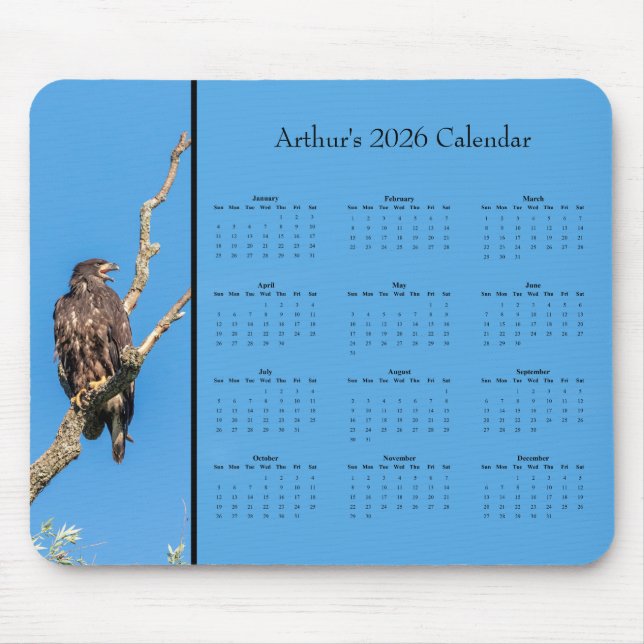 Bald Eagle: Customize full year 2026 calendar Mouse Pad (Front)