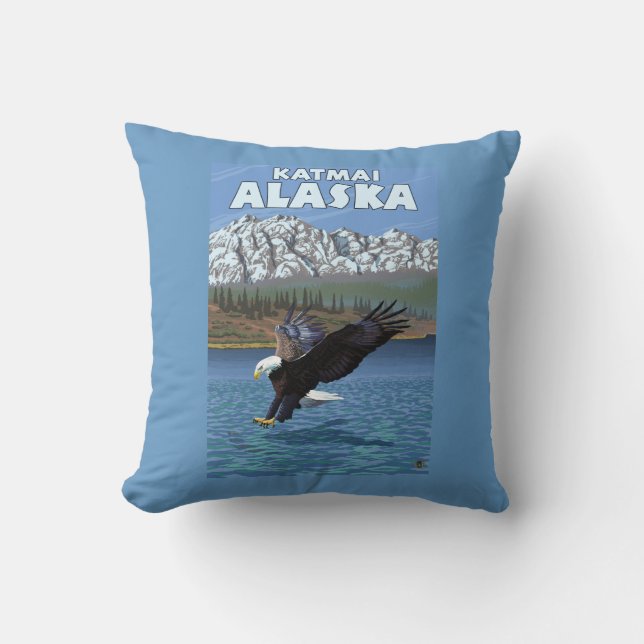 Bald Eagle Diving - Katmai, Alaska Cushion (Front)