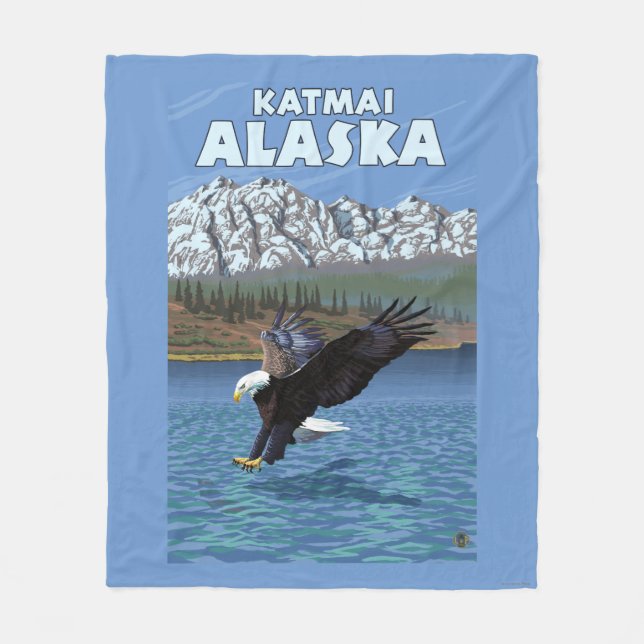 Bald Eagle Diving - Katmai, Alaska Fleece Blanket (Front)