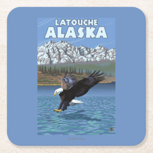 Bald Eagle Diving - Latouche, Alaska Square Paper Coaster