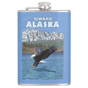 Bald Eagle Diving - Seward, Alaska Hip Flask