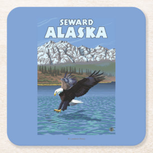 Bald Eagle Diving - Seward, Alaska Square Paper Coaster
