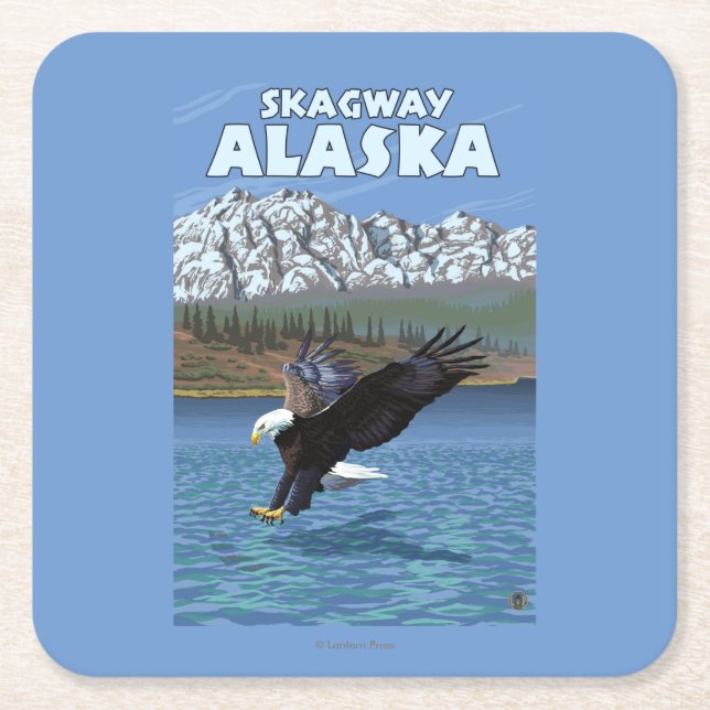 Bald Eagle Diving - Skagway, Alaska Square Paper Coaster (Front)