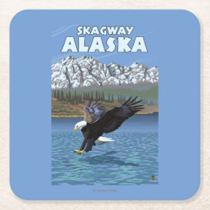 Bald Eagle Diving - Skagway, Alaska Square Paper Coaster