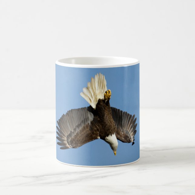Bald Eagle diving towards the water Coffee Mug (Center)
