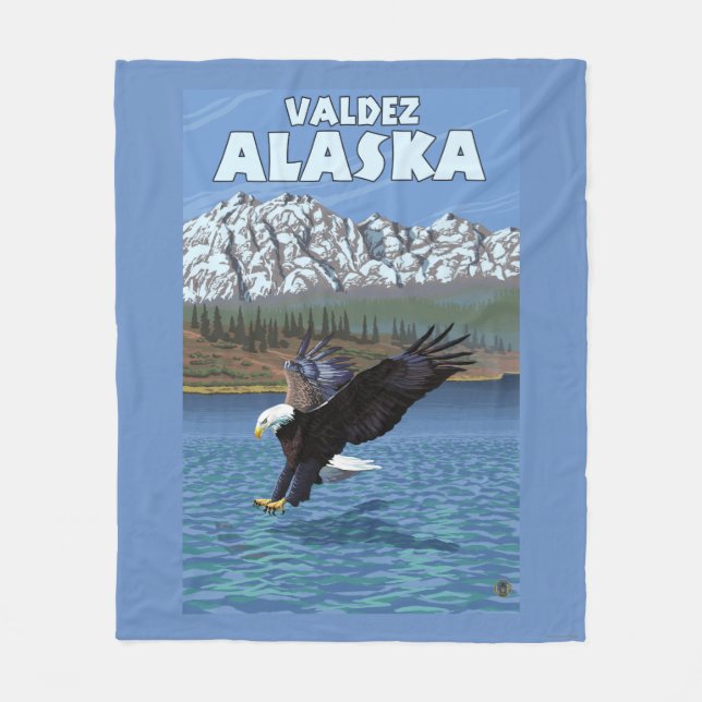 Bald Eagle Diving - Valdez, Alaska Fleece Blanket (Front)