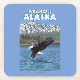 Bald Eagle Diving - Wrangell, Alaska Square Paper Coaster