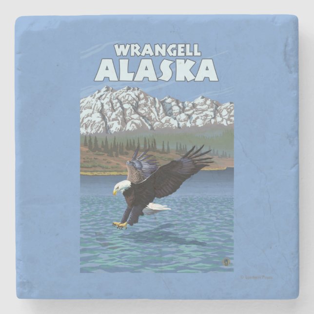Bald Eagle Diving - Wrangell, Alaska Stone Coaster (Front)