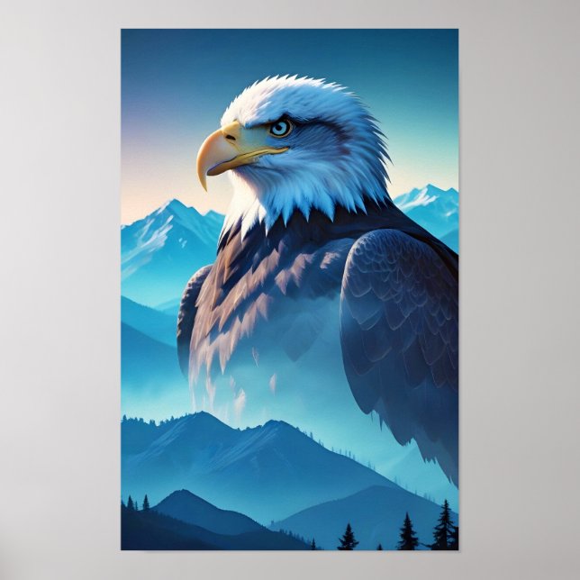 Bald Eagle Double Exposure Animal Nature Wildernes Poster (Front)