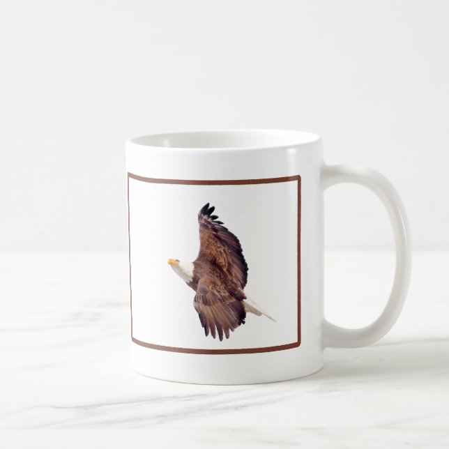 Bald Eagle Eyes To the Sky Brown Border Coffee Mug (Right)