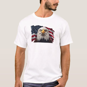 Bald Eagle Face with American Flag T-Shirt