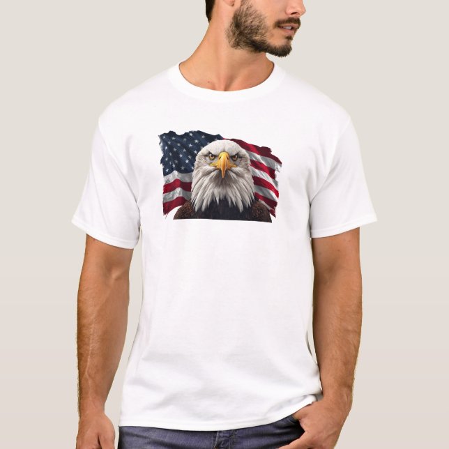 Bald Eagle Face with American Flag T-Shirt (Front)