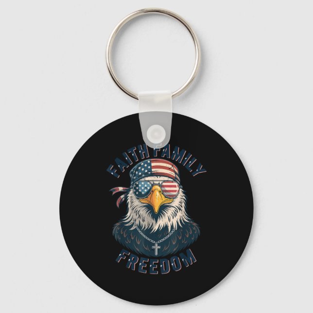 Bald Eagle Faith Family Dom Patriotic Christian Bo Key Ring (Front)