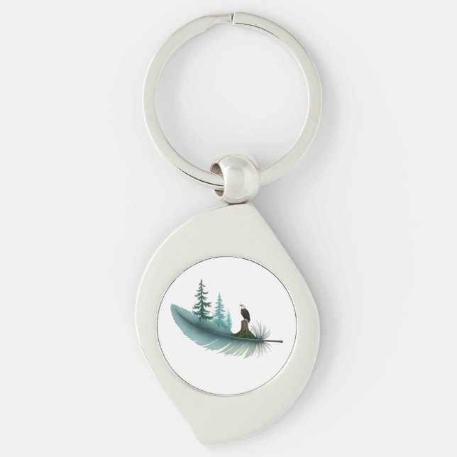 Bald Eagle Feather and Trees Key Ring (Front)