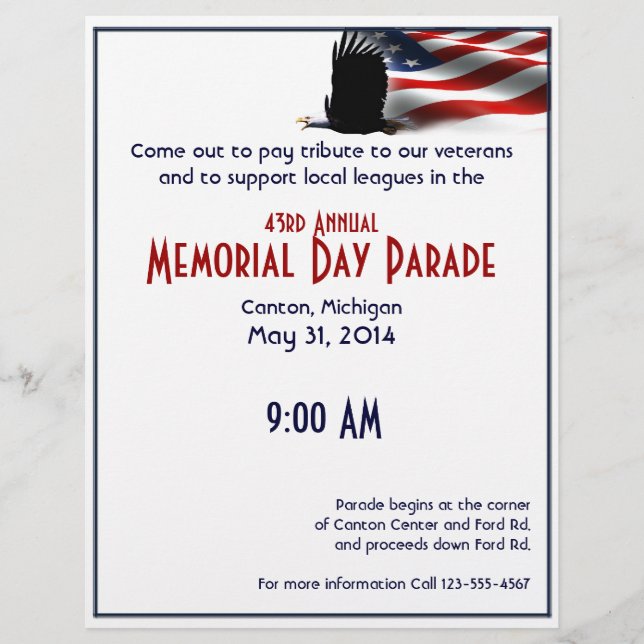 Bald Eagle Flies the Flag Memorial Day Flyer (Front)