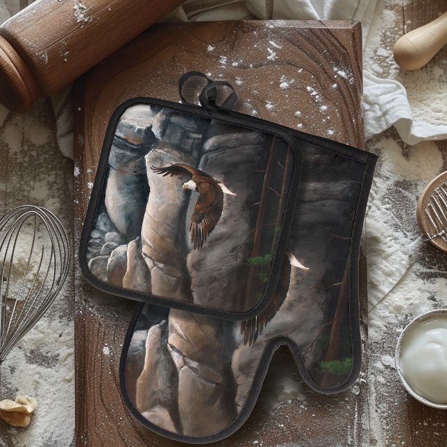 Bald Eagle Flight Rocks Oven Mitt & Pot Holder Set (Creator Uploaded)