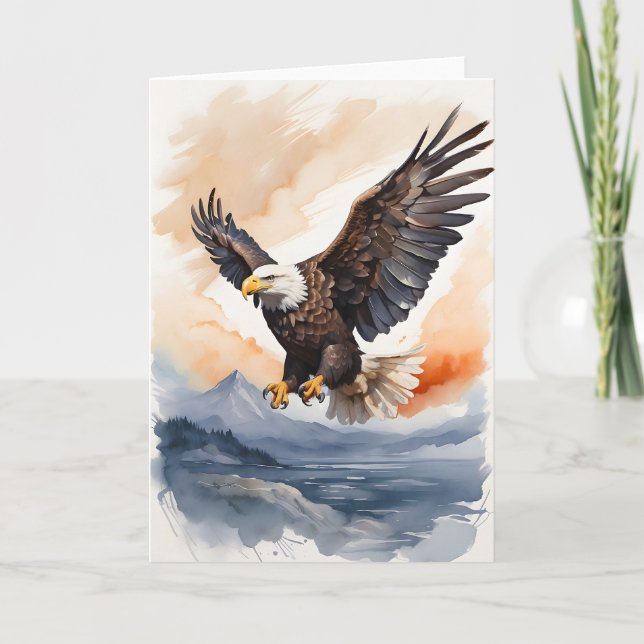 Bald Eagle Flying Above the Ocean Blank Card (Front)