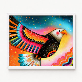 Bald Eagle Flying Pink Orange Painting Poster