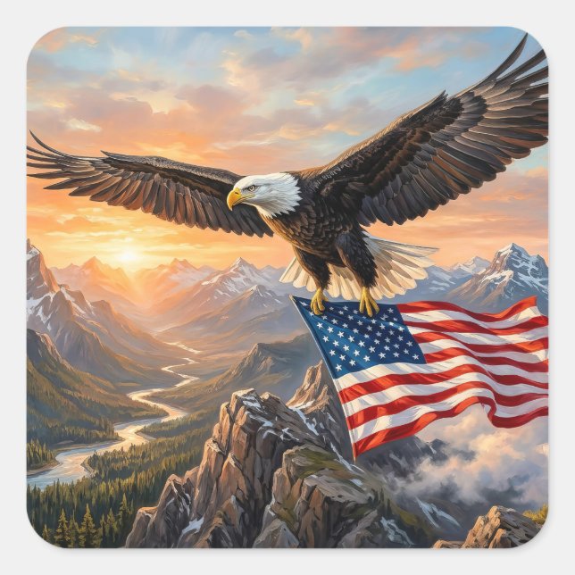 Bald Eagle flying Square Sticker (Front)