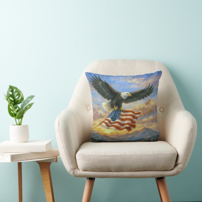 Bald Eagle Flying With American Flag Cushion (Chair)