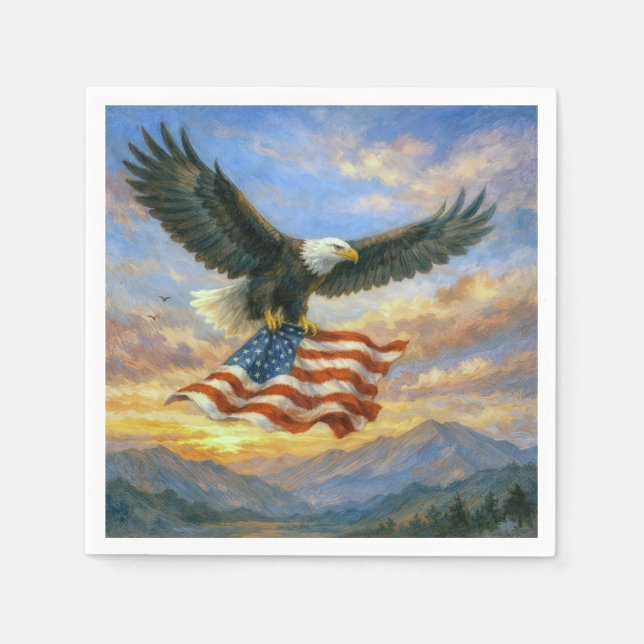 Bald Eagle Flying With American Flag Napkin (Front)