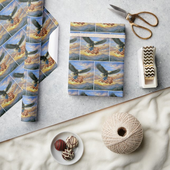 Bald Eagle Flying with American Flag Wrapping Paper (Crafts)