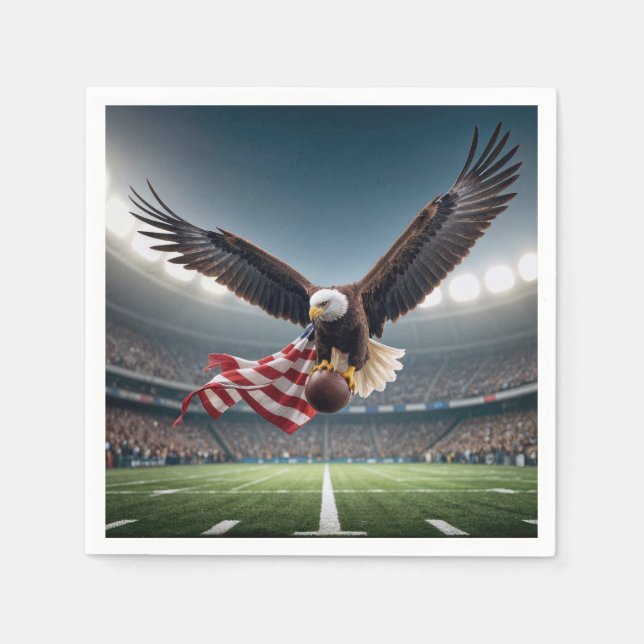 Bald Eagle Flying With Football and Flag Napkin (Front)
