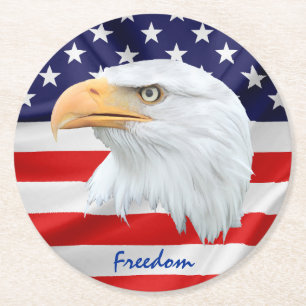 Bald Eagle Freedom customisable Round Paper Coaster