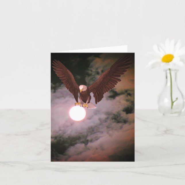 Bald Eagle Full Moon Fantasy Note Card (Small Plant)