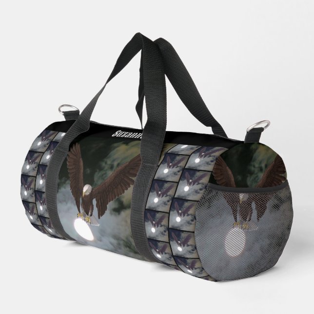 Bald Eagle Full Moon Fantasy Personalised Duffle Bag (Right Corner)