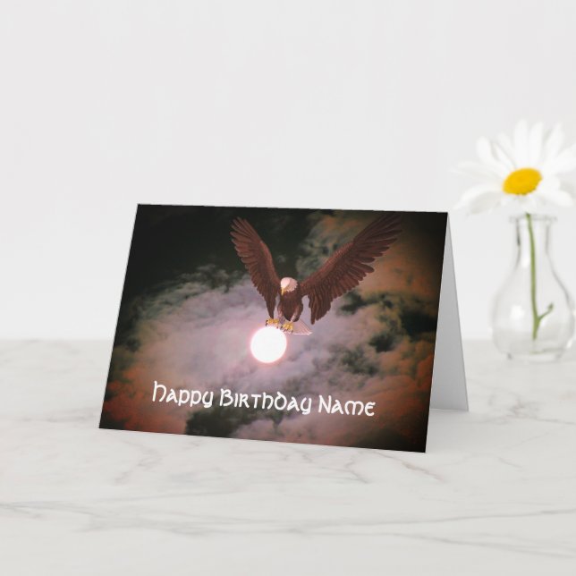 Bald Eagle Full Moon Personalised Birthday  Card (Small Plant)