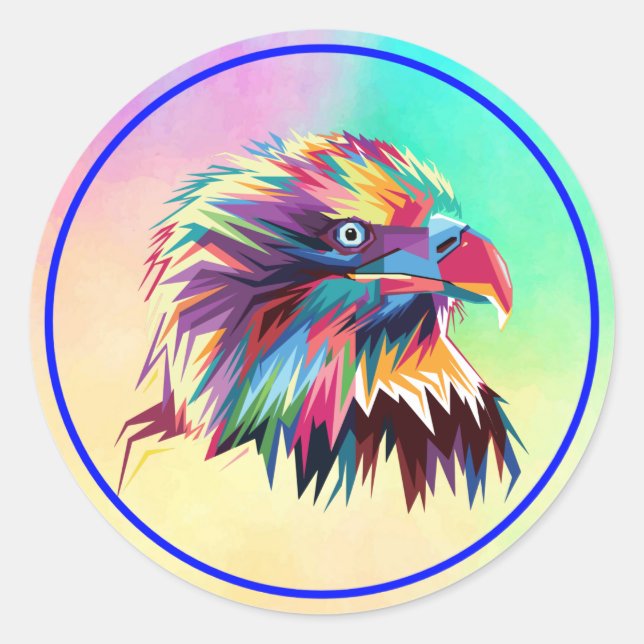 Bald Eagle Geometric Prismatic Design-80590 Classic Round Sticker (Front)