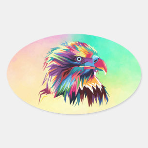 Bald Eagle Geometric Prismatic Design-80590 Oval Sticker