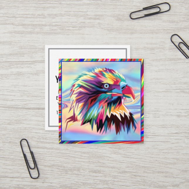 Bald Eagle Geometric Prismatic Design Square Business Card (Front/Back In Situ)
